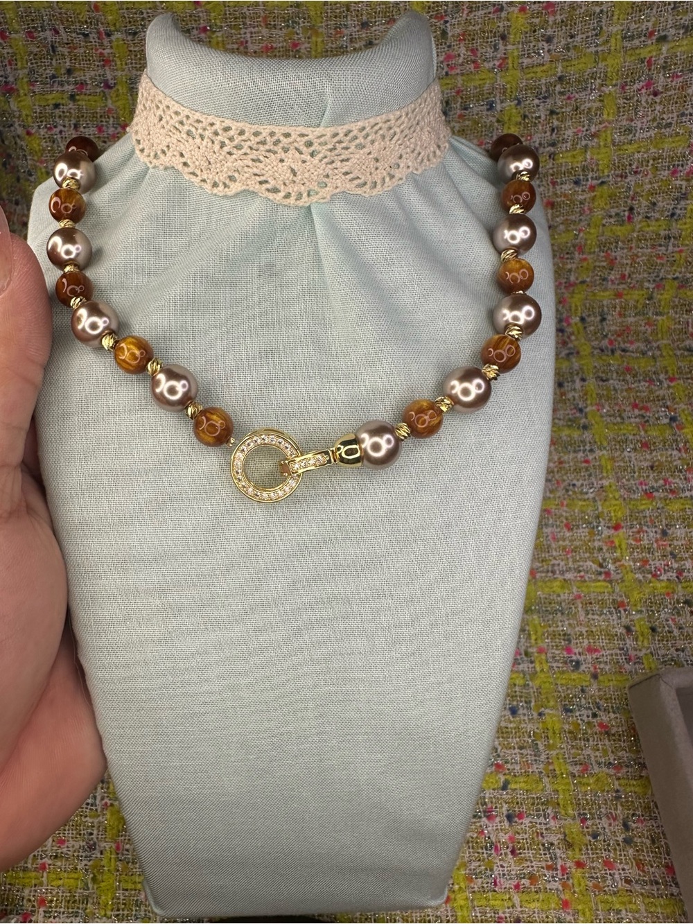 AA great Gold-Tone brown Corals beads ,Brown Pearl Beaded Necklace